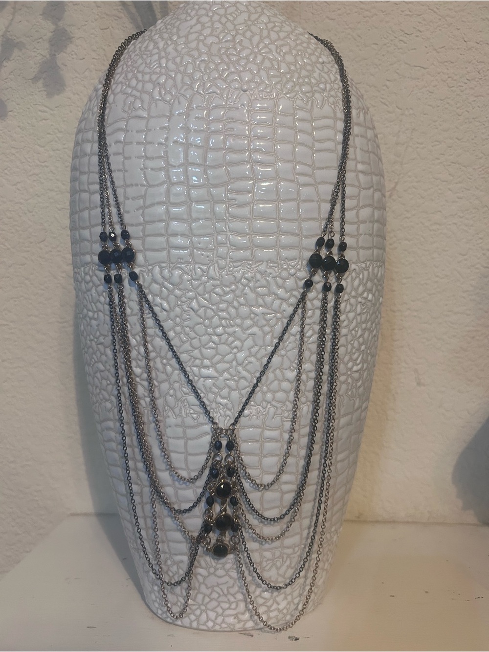 Multi-Strand Gunmetal and Black Beaded Statement Necklace